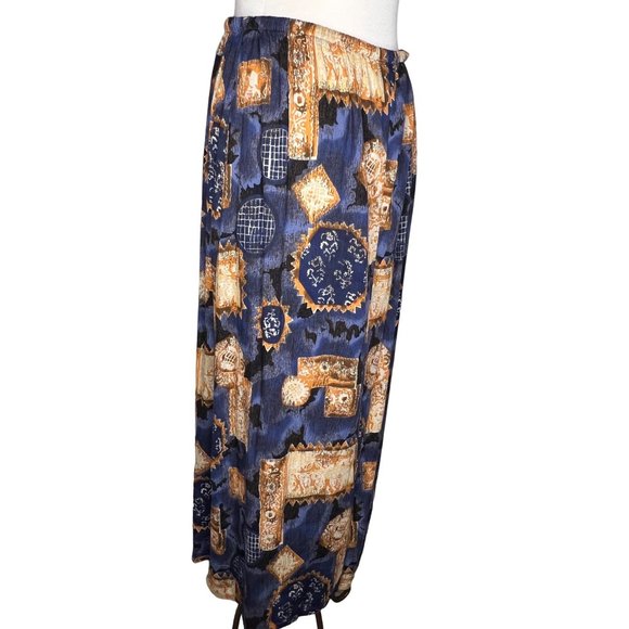 NOTATIONS CLOTHING CO. Women's Skirt Size Large Blue and Orange Geo Print Elasti - Picture 3 of 11